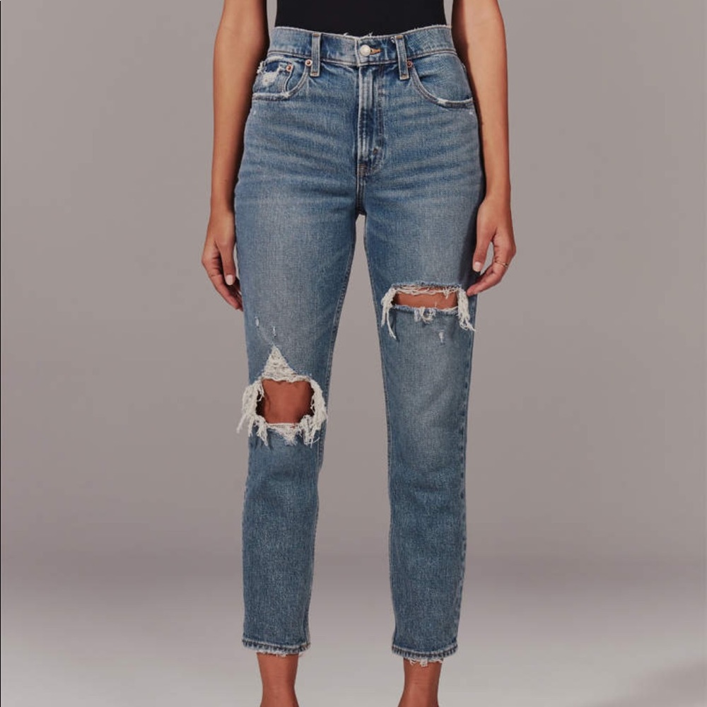 Abercrombie Ripped High Rise Mom Jean